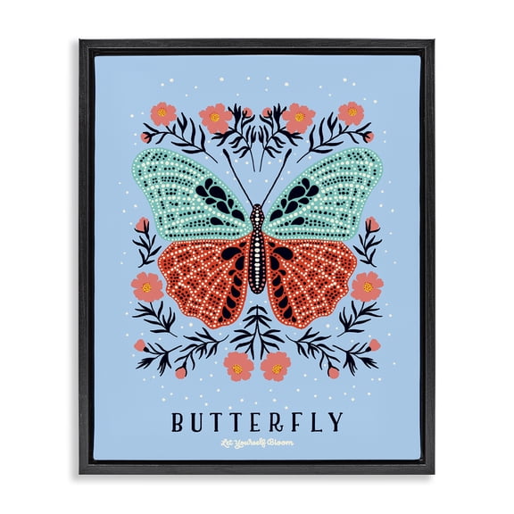 Stupell Industries Butterfly Symmetry on Blue Black Framed Floater Canvas Wall Art, design by Indira Prieto | IndySign