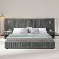 thumbnail image 2 of Aukfa Queen Size Upholstered Bed Frame with LED Lights and Built-In Nightstands, Oversized Wingback Headboard, Dark Gray, 2 of 8