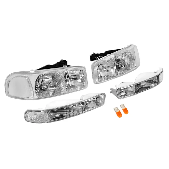 Chrome Headlights w/ Bumper Lamps For GMC Yukon Sierra 1500 2500HD 2000-2006