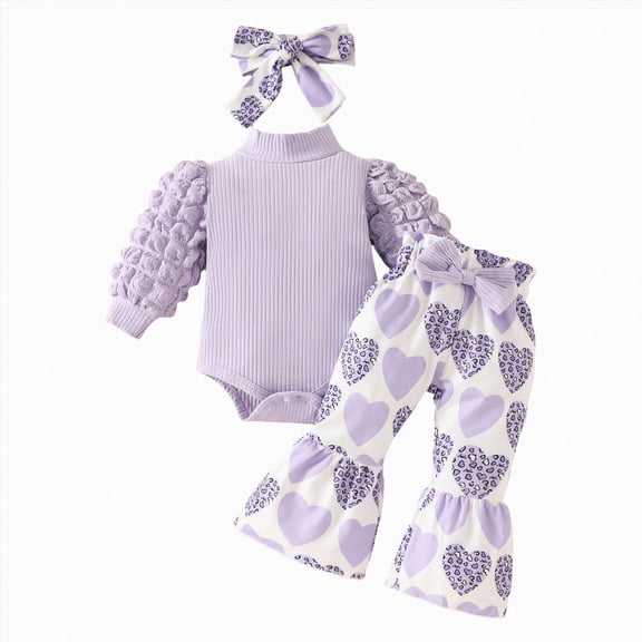NOLDARES Baby Girl Clothes Toddler Infant Fall Winter Outfits Romper Newborn 0 3 6 9 12 18 24 Months Girls’ Clothing Set(Light Purple,0-3 M)