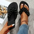 thumbnail image 4 of CAICJ98 Women Shoes Womens Flat Sandals Beaded Bohemian Elastic Back Strap Rhinestone Summer Slip On Sandals,Black, 4 of 5