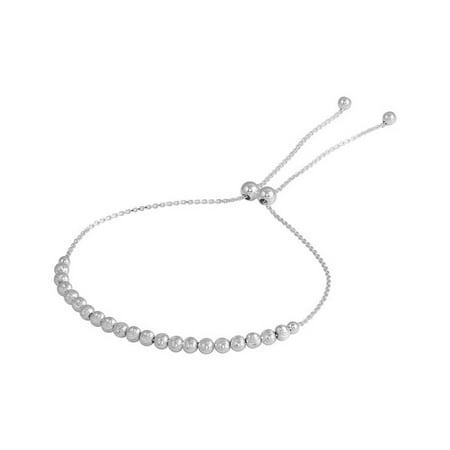 Rhodium Plated Sterling Silver Dc Beaded Lariat Bracelet Rhodium Plated Sterling Silver Dc Beaded Lariat Bracelet