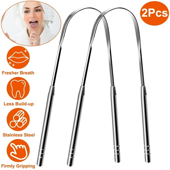 Tongue Scraper, 2Pcs Professional Stainless Tongue Care Tool for Banishes Bad Breath and Maintains Oral Care Adults and Kids