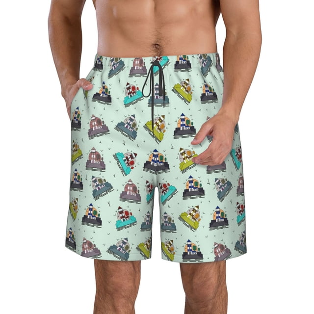 Balery Lighthouse Traje de Baño Estilo Hawaiano para Hombre, Shorts de Secado Rápido con Bolsillos-XX-Large