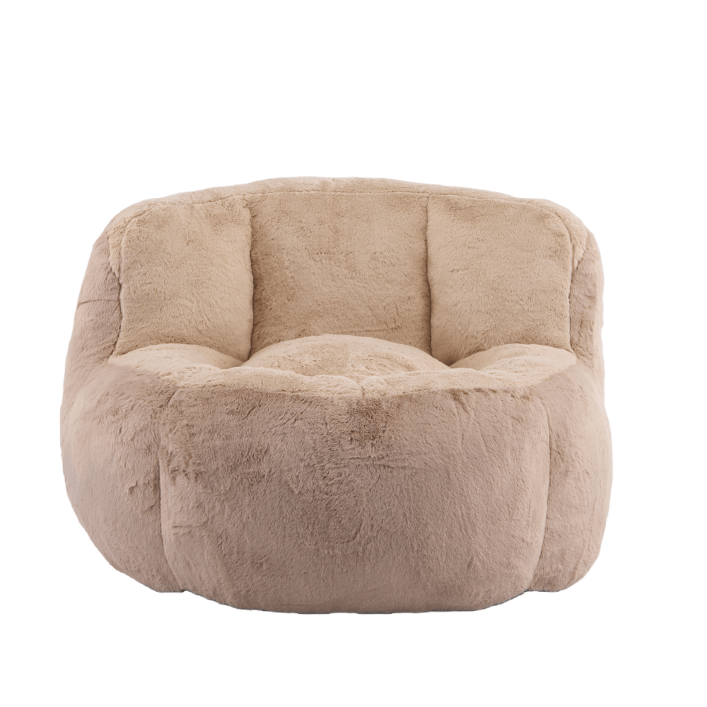 Tcbosik Oversized Bean Bag Chair for Adults, Faux Fur Single Sofa Chair, Accent Lounge Chair for Reading, Gaming, No Assembly Required, Brown+Camel