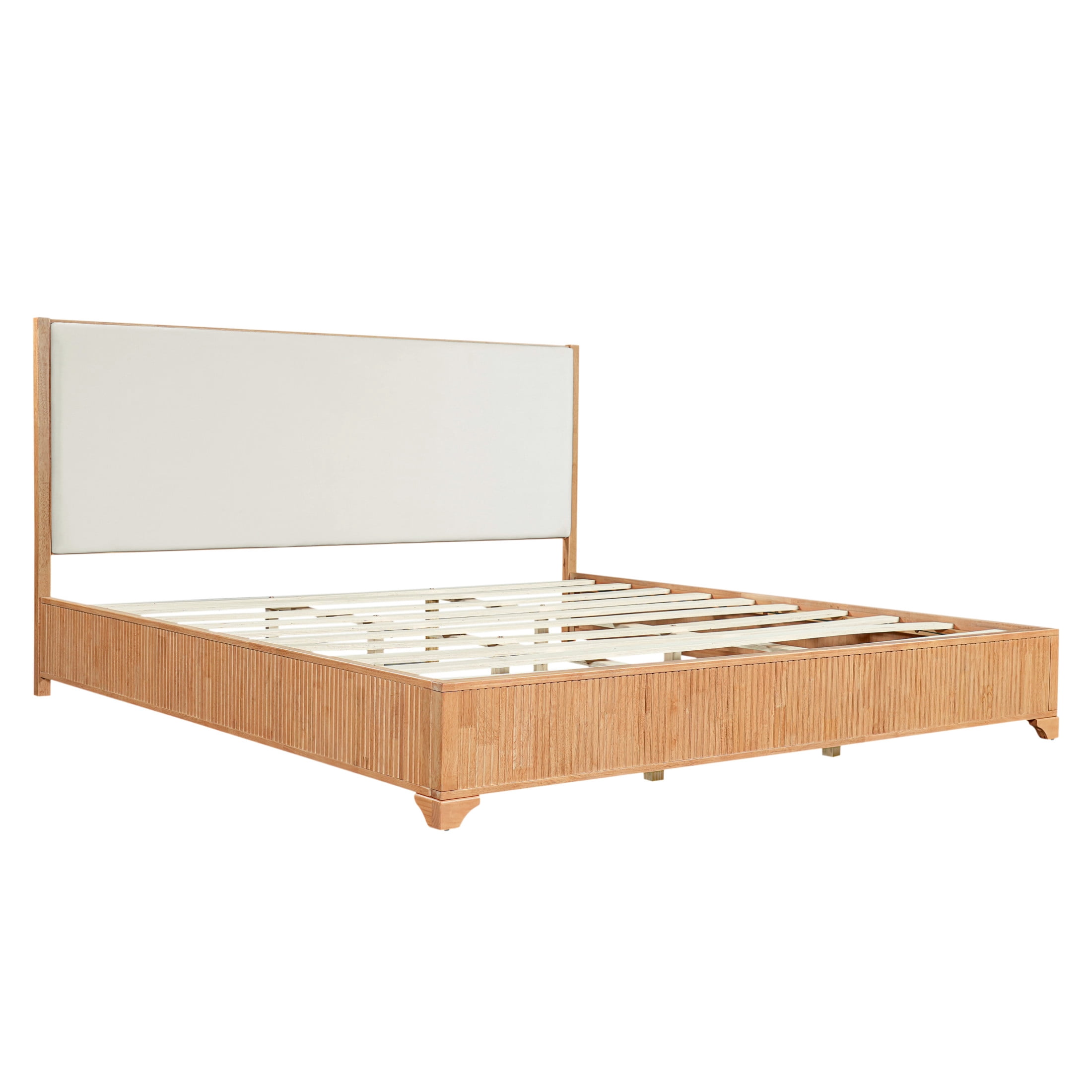 Christopher Knight Home Modern Platform Bed Frame with White Fabric Headboard, King Size, Natural