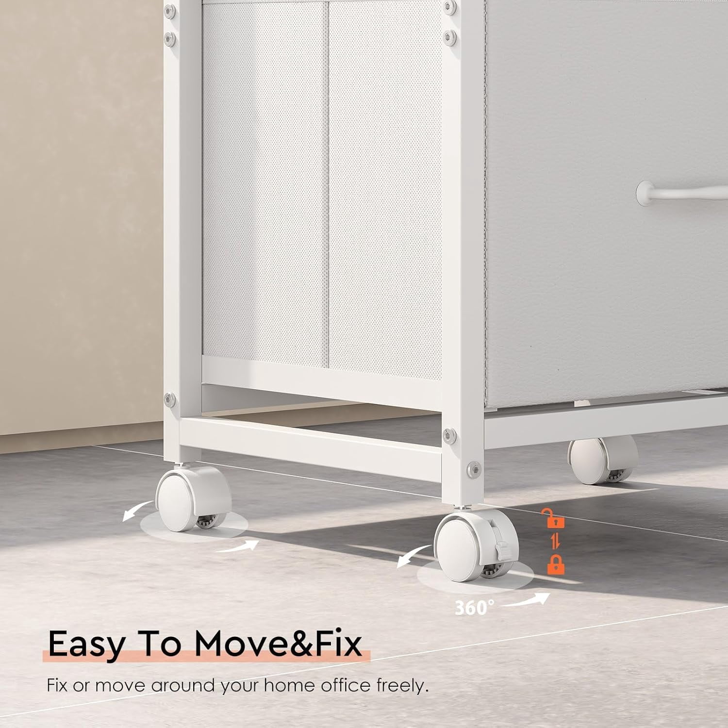 3 Drawer Mobile File Cabinet with Wheels Fabric Vertical Filing Cabinet fits A4 or Letter Size for Home Office,White