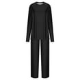 thumbnail image 5 of ibuvkizy Two Piece Sets for Women,Summer Women's Casual Shoulder Sleeved Long Sleeved Round Neck Top/Loose Straight Tube with Pocket Long Pants Set Black,M, 5 of 6