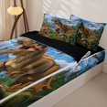 thumbnail image 3 of Homewish Wild Dino Zipper Full Size Comforter Sets with Fitted Sheet and 2 Pillowcases,Jungle Wildlife Zipper Bedding Set,Blue Green,Black Reversible,4pcs, 3 of 8