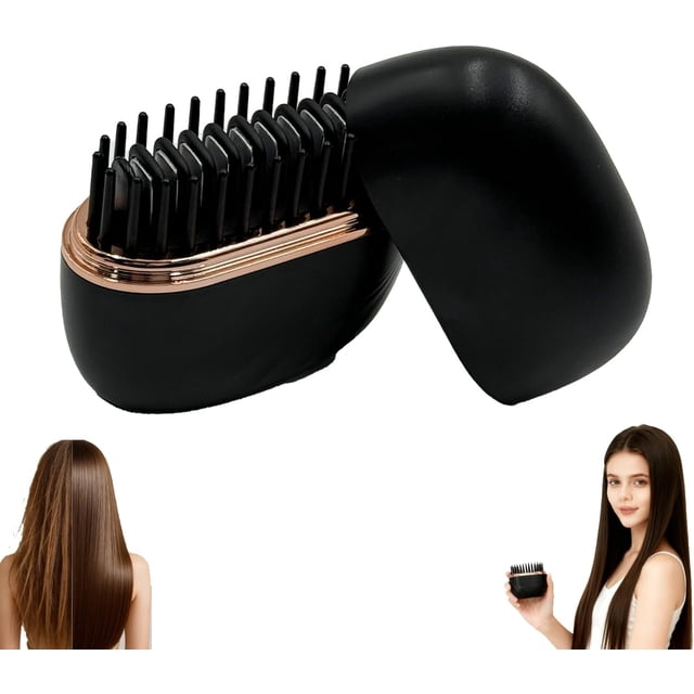 Mini Hair Straightener,3-Speed Temperature Control, Portable Electric Hair Straightener Brush 30s Heating,Rapid Heating & Anti Scald Shell, Cordless Straightening Comb for Travel,Black