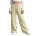 thumbnail image 4 of Girls Cotton Linen Capri Pants Summer Drawstring Wide Leg Pants with Pockets Holiday Boho Beach Palazzo Pants for Kid Boys, 4 of 9
