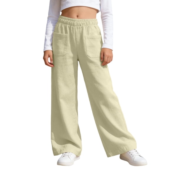 Lullu Little Girls Summer Beach Pants Soft Breathable Lightweight Straight Palazzo Pants