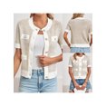 thumbnail image 2 of SUNSIOM Femmes Été Tricot Tops Contraste Couleur Perle Bouton Manches Courtes Col Rond Pull Cardigans, 2 of 6