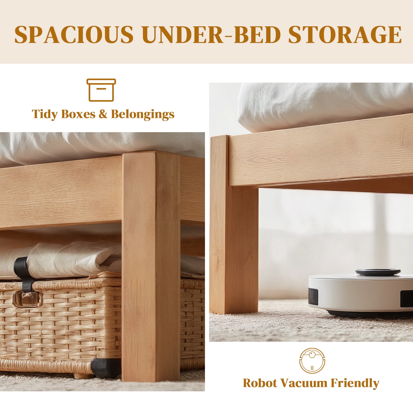 Sybels 12" Twin Size Wood Bed Frame, Natural Pine Platform with Slat Support, No Box Spring Required