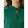 thumbnail image 5 of DARING DIVA Women's Pleated Mock Neck Pearl Decor Work Blouses M Dark Green, 5 of 6