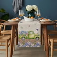 thumbnail image 2 of Blue Purple Floral Table Runner - 120 Inch Long, Kitchen Dining Table Runner Dresser Scarves, Spring Vintage Hydrangea Flower Truck Farmhouse Decor for Coffee Tables Wedding Party Banquet, 2 of 8