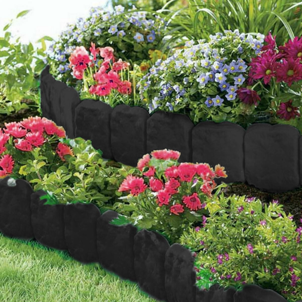 Plastic Lawn Edging, Interlocking Garden Landscape Border, 20‑Piece 16ft Flexible PP Garden Edging for Flower Beds, Walkways and Lawn Landscaping