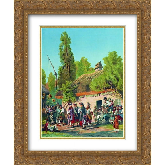 Konstantin Makovsky 2x Matted 20x24 Gold Ornate Framed Art Print 'Sunday evening in the village '
