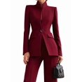 thumbnail image 2 of Women Blazer Pants Suit 2 Piece Outfits Casual Long Sleeve Blazer Set for Work Business Red M, 2 of 9