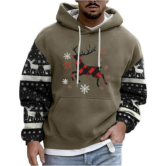 CONZONE Christmas Men's Hoodies Xmas Deer Hoodie for Men Graphic Long Sleeve Pullover Hooded Sweatshirt Soft Fall Winter Sweatshirts With Pocket