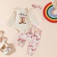 thumbnail image 2 of HCNTES Girls Clothes Newborn Baby Girls Outfits Girl Letter Romper Jumpsuit Bodysuit Bowknot Pants Set 0 3 6 12 18 Months Fall Winter Clothes, 2 of 6