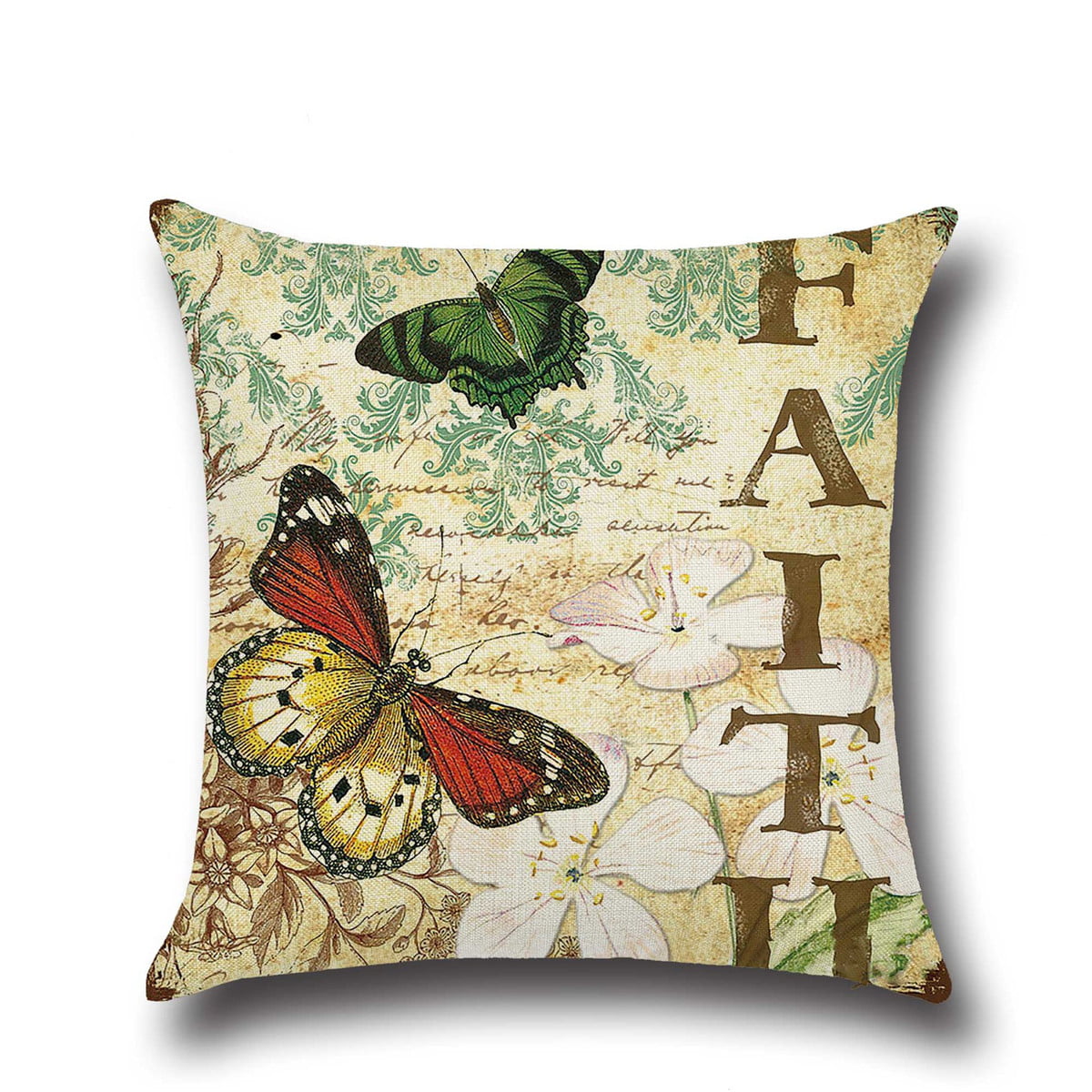 18x18" Flower Butterfly Cotton Linen Pillow Case Waist Cushion Cover Home Decor 