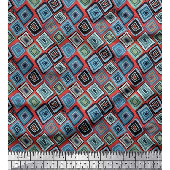 Soimoi Georgette Viscose Fabric Square Geometric Printed Fabric 1 Yard 42 Inch Wide