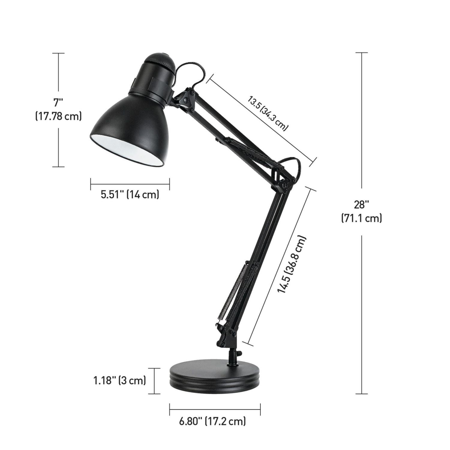 Globe Electric 28" Heavy Base Architect Black Swing Arm Metal Desk Lamp, 5698601