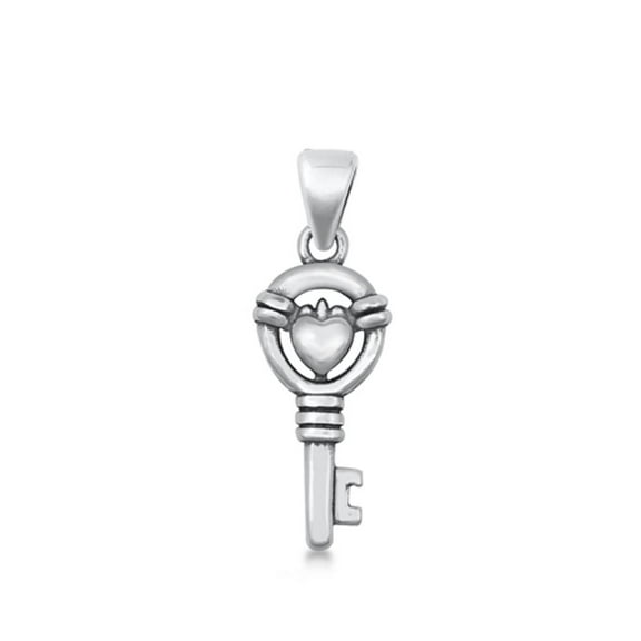 Sterling Silver Skeleton Key Pendant Open Celtic Claddagh Promise Love Charm 925 Jewelry Female