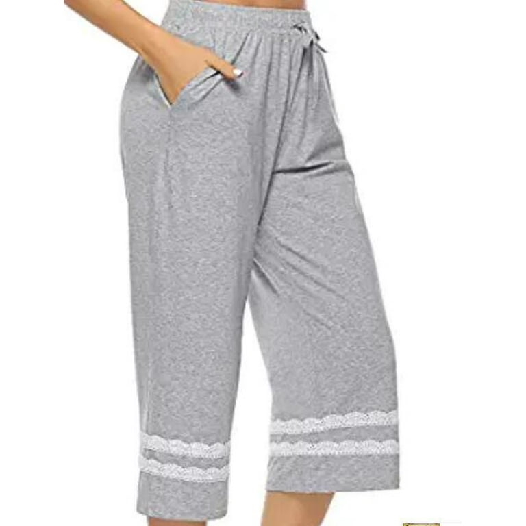 Women Pajama Pants Cotton Sleep Cropped Lounge Bottoms Adjustable Sleepwear S M L XL