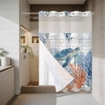 thumbnail image 4 of Sea Turtle Coastal No Hook Shower Curtain with Snap in Liner, Waterproof Fabric Shower Curtains, Blue Red Summer Beach Coral Nautical Wood Shower Curtain Set Top See Through for Bathroom 60"x72", 4 of 8