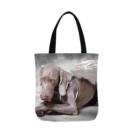 ASHLEIGH Fantasy Puppy Dog with Angel Wings Canvas Tote Bags Reusable Shopping Bags Grocery Bags Party Supply Bags for Women Men