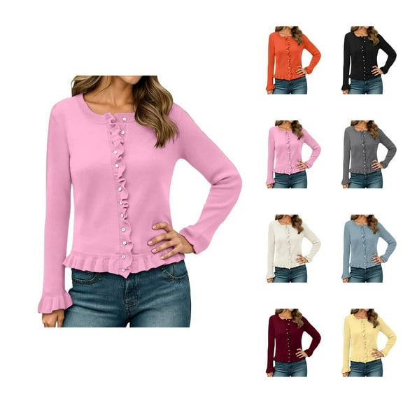 Long Sleeve Cardigans for Women Casual Work Outfits Women's Cardigan Knit Sweater Open Front Layered Lace Trim Outwear For Fall Winter Daily Wear Comfortable Soft Yarn