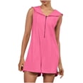 thumbnail image 3 of lcziwo Rompers for Women 2025 Comfy Athletic Workout Sweatshirt Romper Summer Sleeveless Half Zip Up Hooded Tank Jumpsuits with Pockets Dollar Sales Pink XXL, 3 of 9