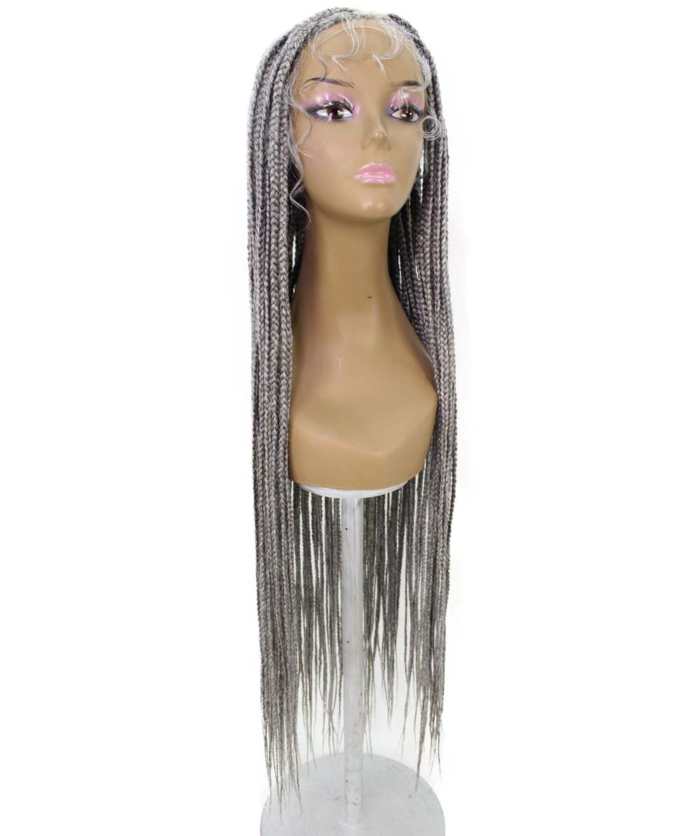 LUXLUXE Adjustable Fit Straight Braid Braided Wig, Gray, 1