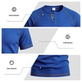 thumbnail image 6 of Men's Short Sleeve T-ShirtWaffle Henley , Contrast Stitching Raglan Sleeve Breathable Summer Casual Top,Blue,M, 6 of 7