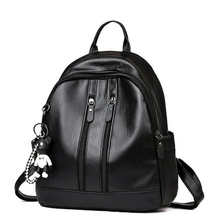 Black Leather Backpack - Fashion Lady Women PU Leather Rucksack Travel Shoulder Bag Girls Ladies Backpack Black