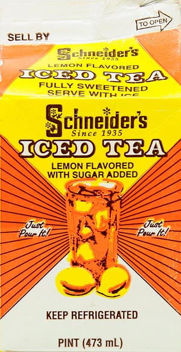 Schneider's, Lemon Flavored Iced Tea, Naturally Caffeinated, Paper Pint