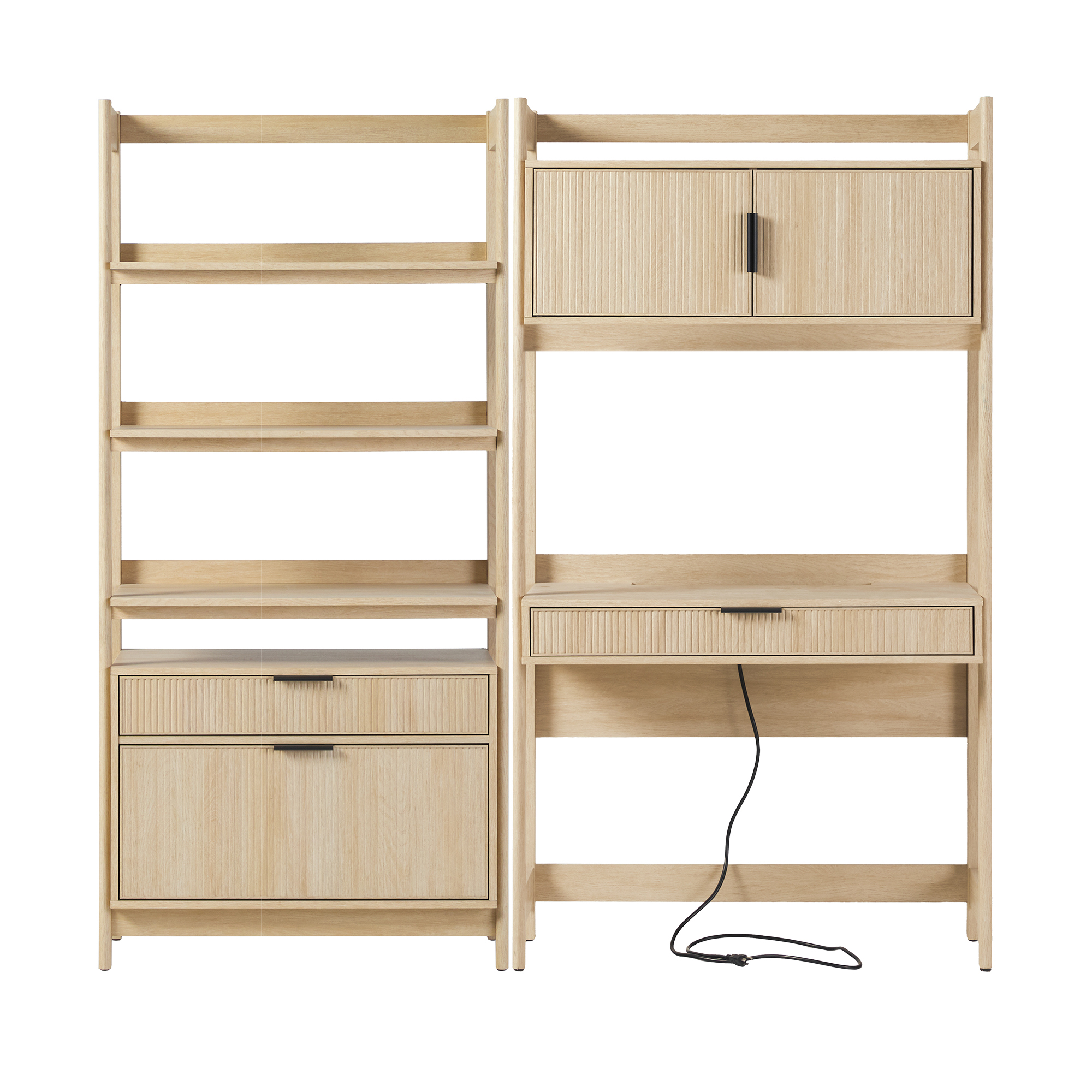 Holmes Hutch Desk with Wide Bookcase - Coastal Oak