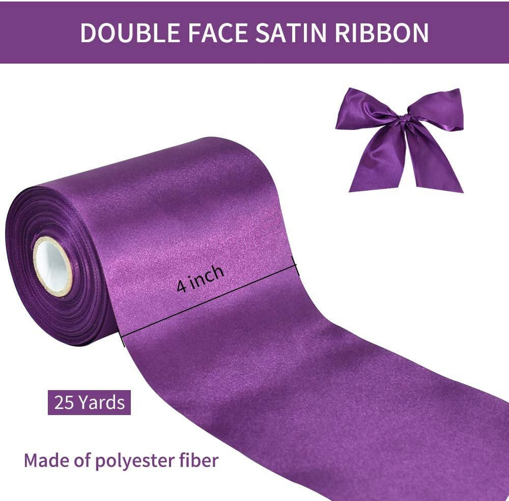 4 Inch x 22 Yards Wide Purple Satin Ribbon Solid Fabric Large