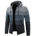 thumbnail image 3 of SWSMCLT Men's Hooded Sweatshirt Bold Cardigan Sweater Zip Up Hoodie Thermal Warm Striped Casual Long Sleeve Fuzzy Fleece Lined Jacket Thick Knitted Knit Slim Fit Grey 40, 3 of 3