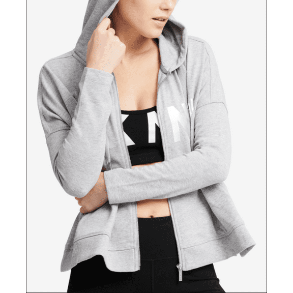 Dkny Womens Sport Logo Zip Hoodie,Smoke Heather,Large