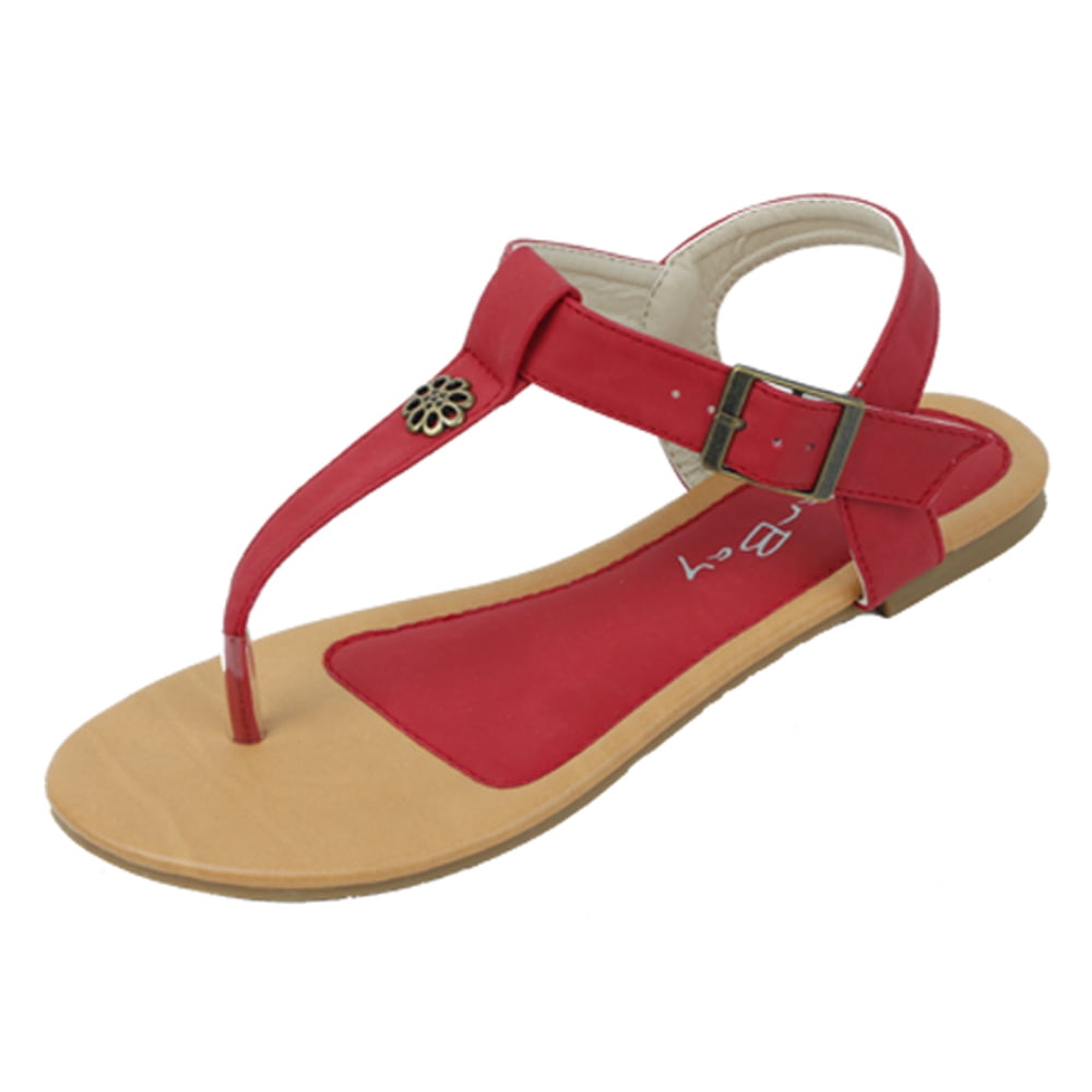 Star Bay - New Starbay Brand Women's Red T-Strap Flats Sandals Size 8 ...