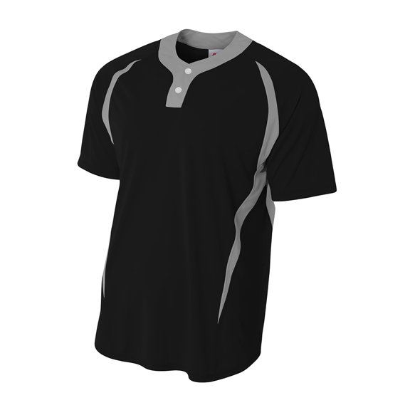 A4 N4229 Mens 2-Button Color Block Henley - Black/Silver - XS