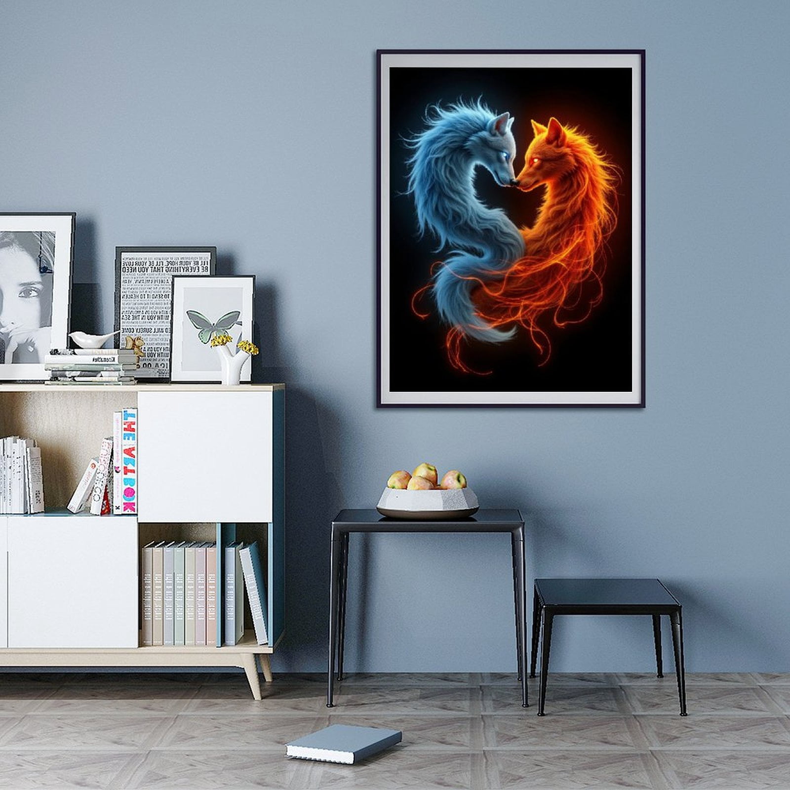 Diamond Art Kit for Adults, Ethereal Wolves Yin Yang Fire Ice Diamond Painting for Adults Beginners, DIY Diamond Art Painting Kits, 5D Diamond Painting Crafts for Home Decor 12x16 Frameless
