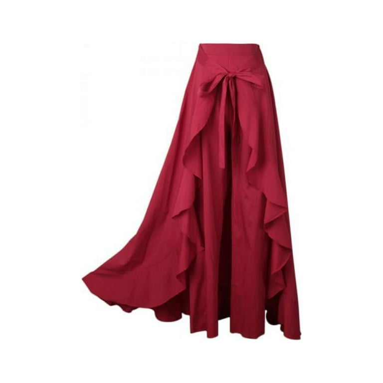 Women Casual Plain Tie-Waist Wrap Skirts Pants Chiffon Women Casual Plain Tie-Waist Wrap Skirts Pants Chiffon