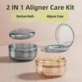 thumbnail image 2 of Denture Bath Box, 2 in 1 Denture Bath Case Retainer Cleaner Case, Portable Travel Mouth Guard Case for Soaking Aligner and Denture Holder Cleaner for Dentures, Mouth Guard, Clear Braces(Beige), 2 of 8