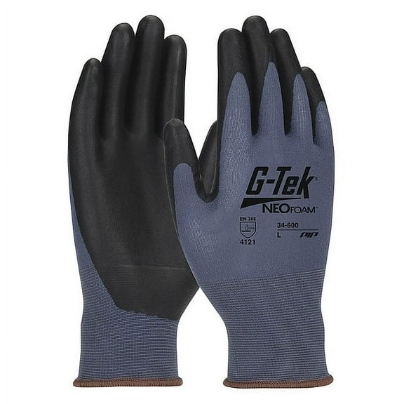 Pip Coated Gloves, Nylon, Sandy, Palm, Knit, Blue/Black, L (9), 12 PK 34-600