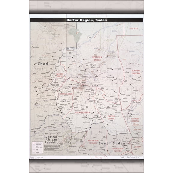 24"x36" Gallery Poster, cia map of Darfur region, Sudan 2012