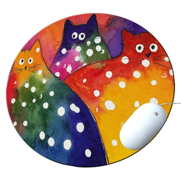 KuzmarK Round Mousepad / Hot Pad / Trivet - Two-Toned Polka-Dot Chunky Kitties Abstract Cat Art by Denise Every